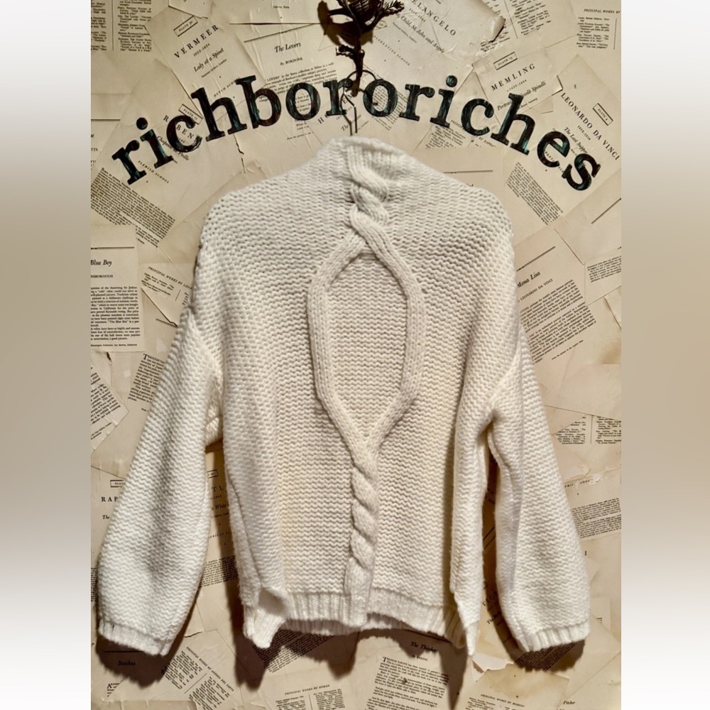 Anthropologie Maeve Relaxed Mock Neck Cable Knit Sweater Wool Ivory - Picture 7 of 7